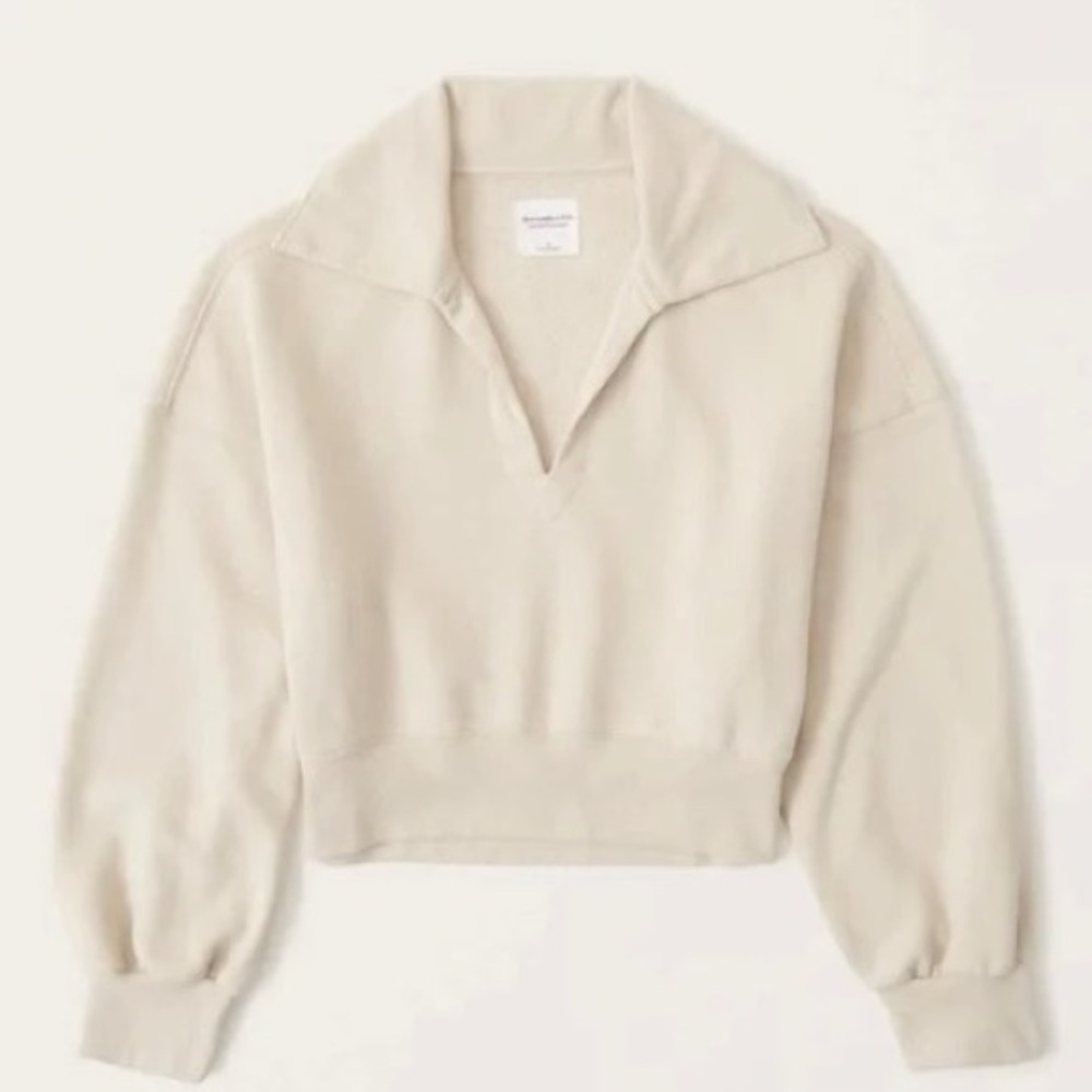 Abercrombie & Fitch size medium tan cropped pullover sweatshirt with collar